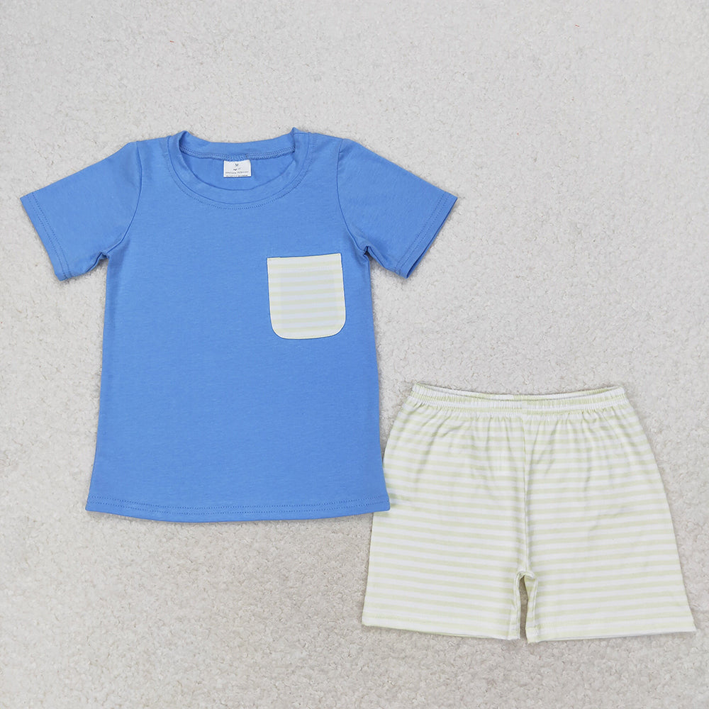 Baby Boy Short Sleeves Blue Pocket Shirt Stripes Shorts Set