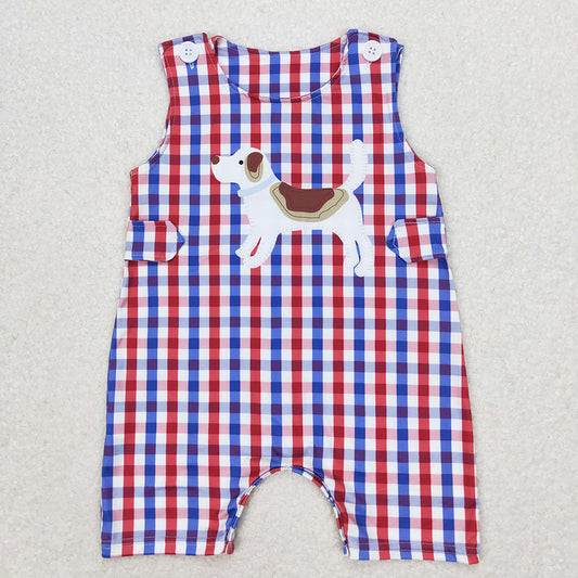 Baby Boy Sleeveless Dog Plaid One Piece Romper