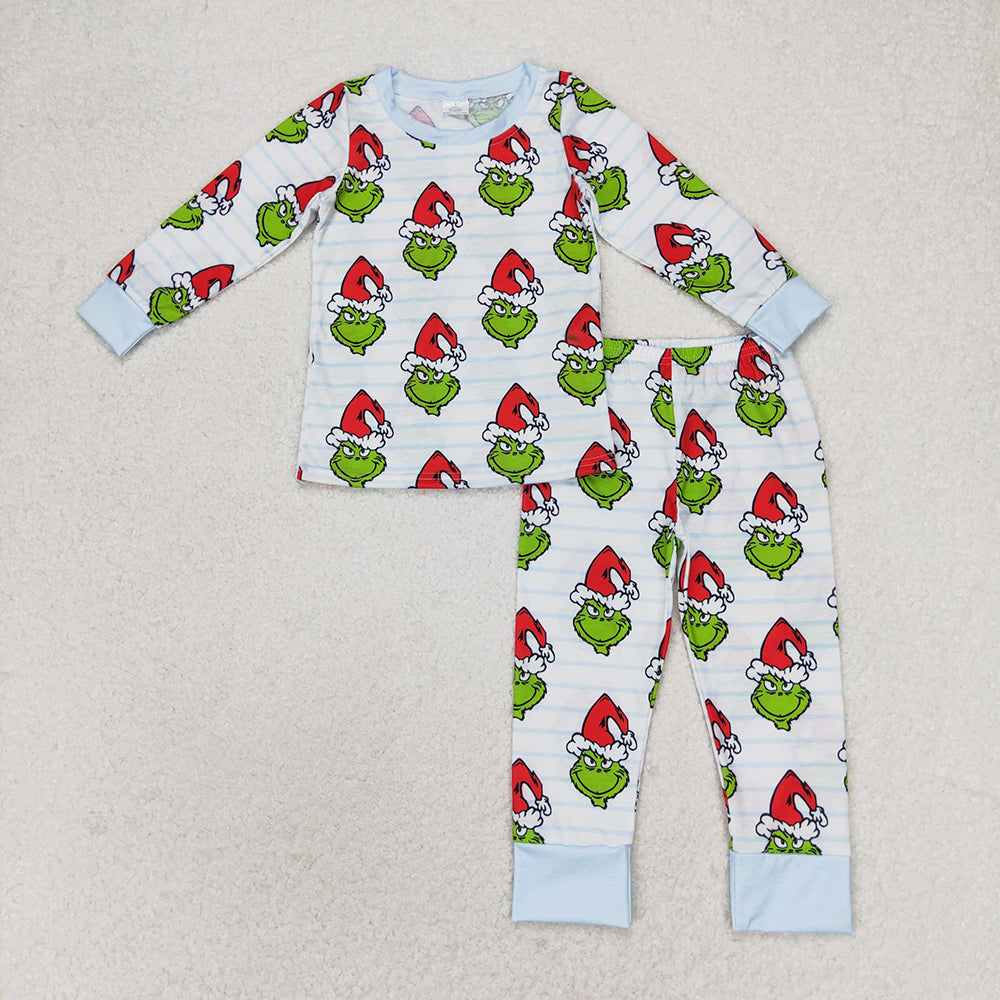 Baby Boy Christmas Green Face Sibling Brother Bamboo Pajamas Clothes Set