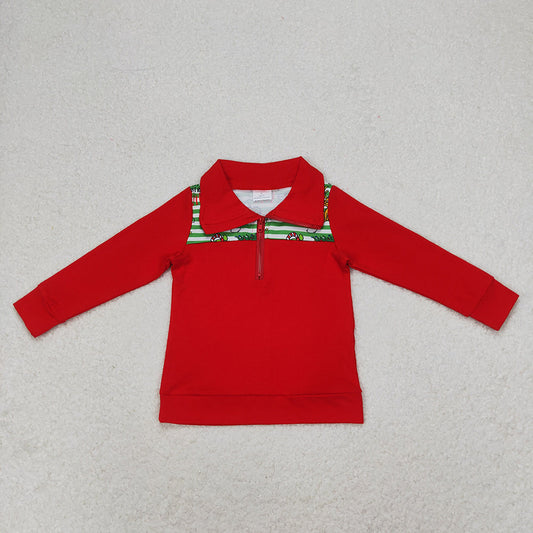 Baby Boy Christmas Face Zipper Red Pullover Shirt