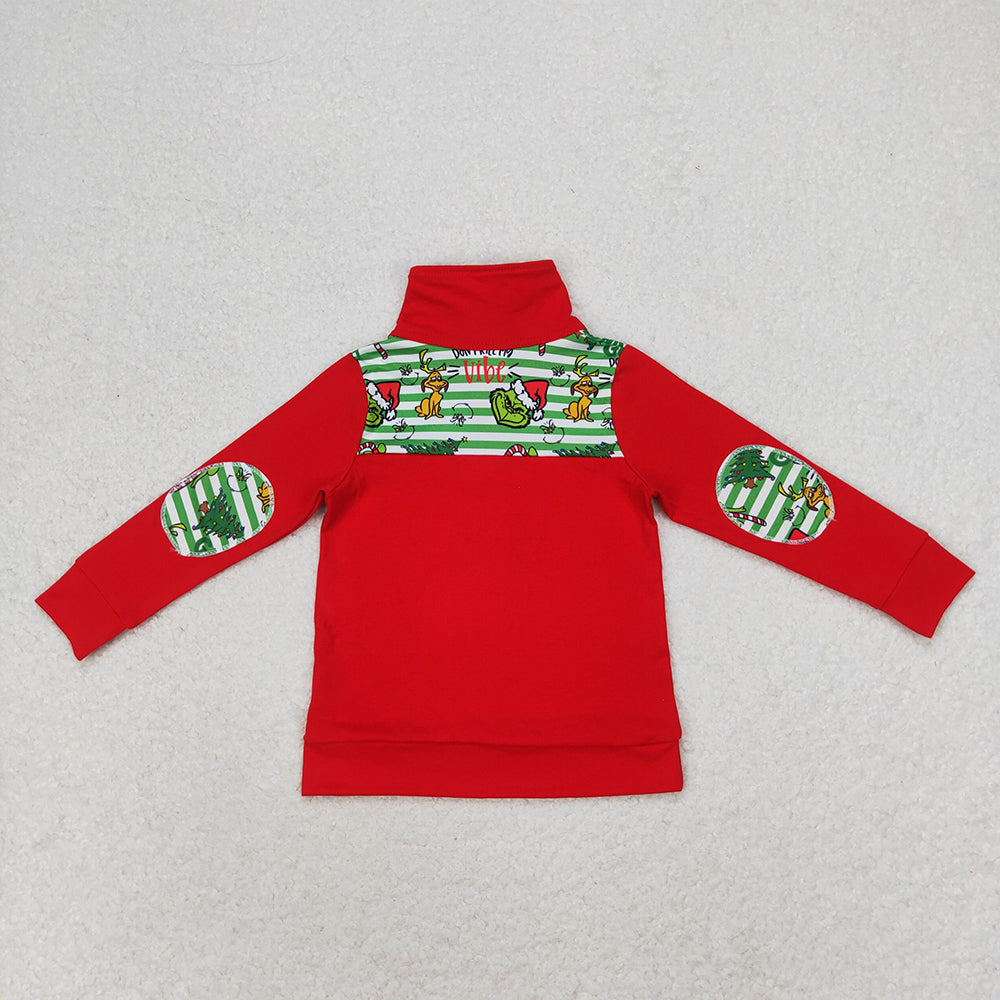 Baby Boy Christmas Face Zipper Red Pullover Shirt