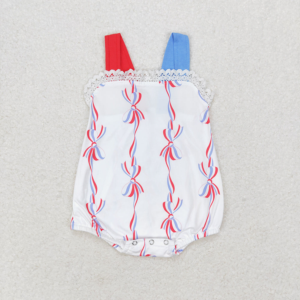 Baby Girl Sleeveless 4th Of July Bows Sibling Romper Dress Set