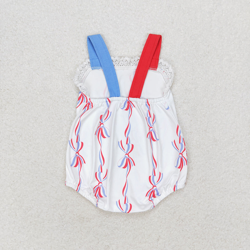 Baby Girl Sleeveless 4th Of July Bows Sibling Romper Dress Set