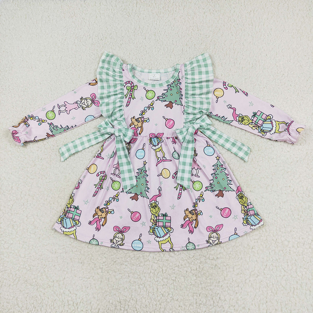 Baby Girl Christmas Face Bows Plaid Pink Dress