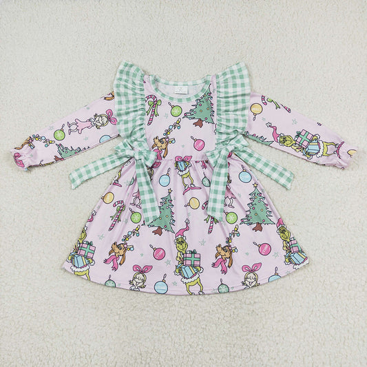 Baby Girl Christmas Face Bows Plaid Pink Dress
