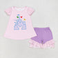 Baby Girl Short Sleeves Castle Tops Purple Shorts Summer Set