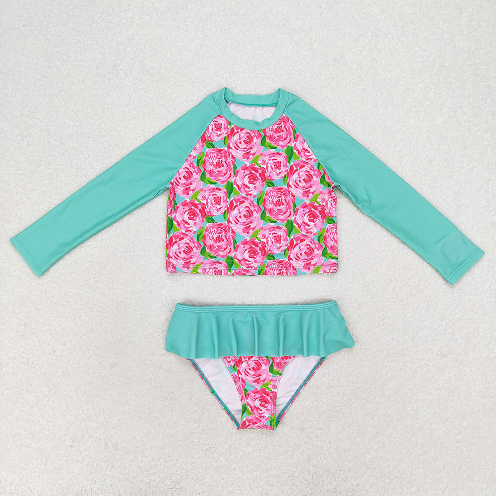 Baby Girl Long Sleeves Floral Tops Bummie Shorts Swimsuit