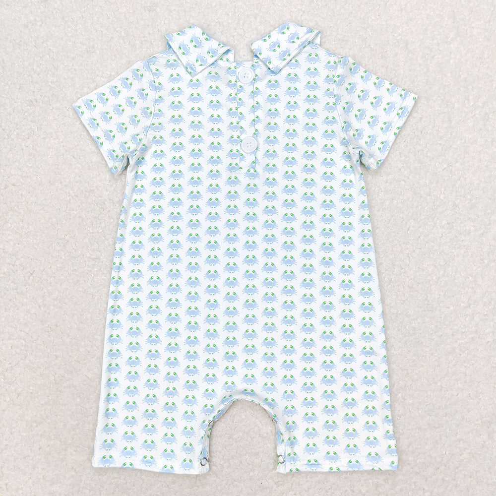 Baby Boy Short Sleeves Crabs Summer One Piece Romper