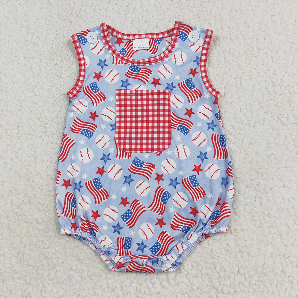 Baby Boy Baseball July 4th Summer Bubble Romper