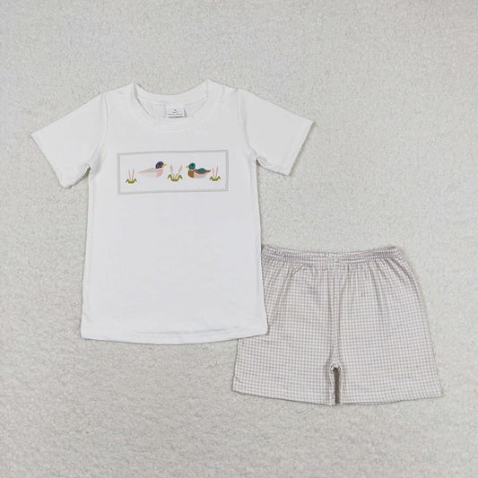 Baby Boy Short Sleeves Ducks Shirt Plaid Shorts Set