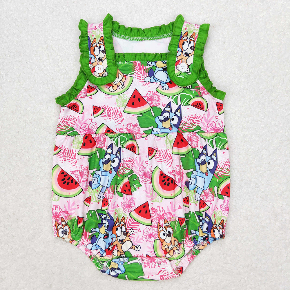 Baby Girl Dogs Watermelon Floral Bubble One Piece Romper