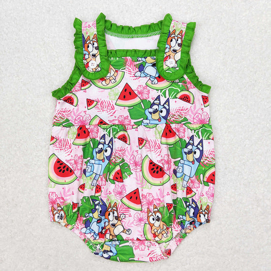 Baby Girl Dogs Watermelon Floral Bubble One Piece Romper