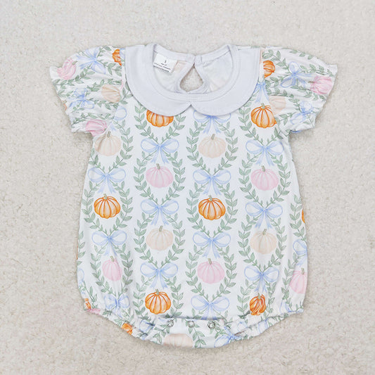 Baby Girl Short Sleeves Pumpkin Bows Fall Romper