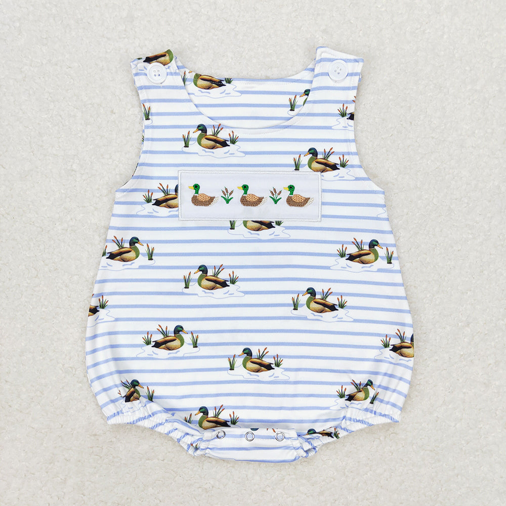 RTS Baby Girl Sleeveless Embroidery Ducks Bubble One Piece Romper