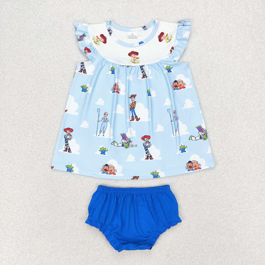 Baby Girl Toys Tops Blue Cotton Bummie Shorts Set