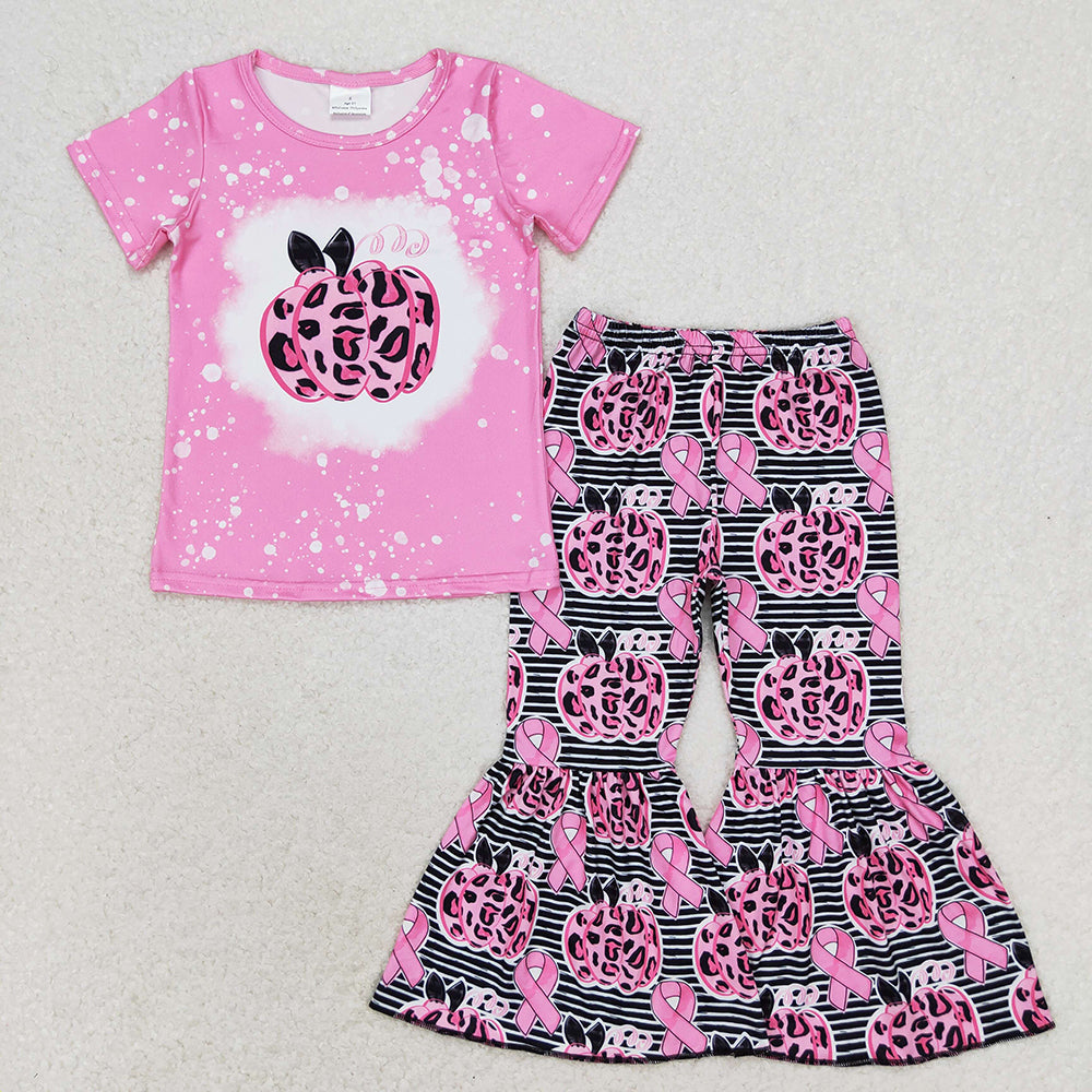 Baby Girl Short Sleeves Pink Pumpkin Shirt Bell Pants Set