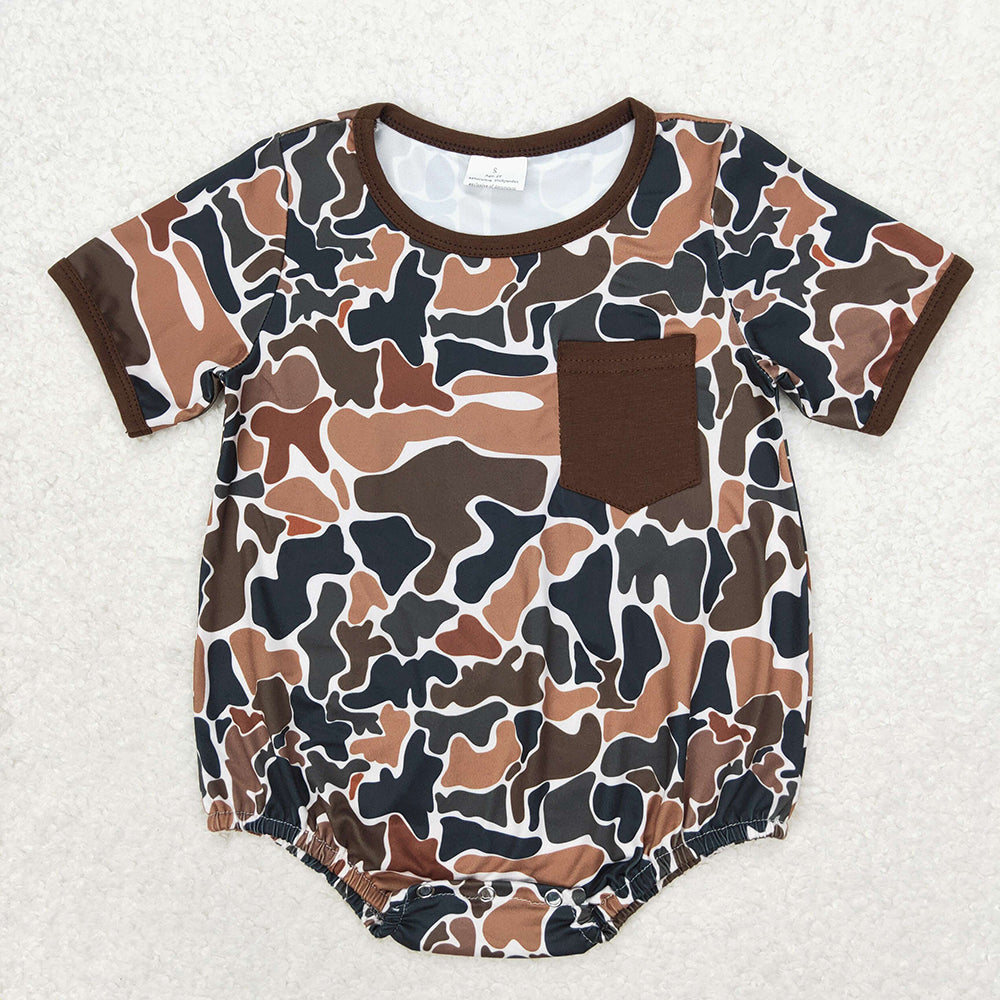 Baby Boy Short Sleeves Camo Pocket Bubble Romper