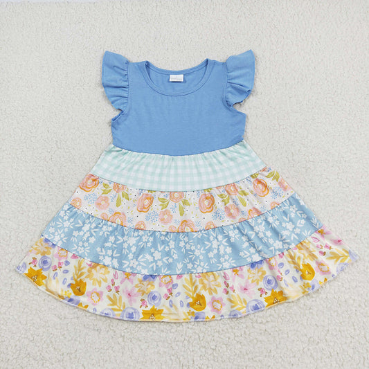 Baby Girl Short Sleeves Blue Short Sleeves Floral Dress