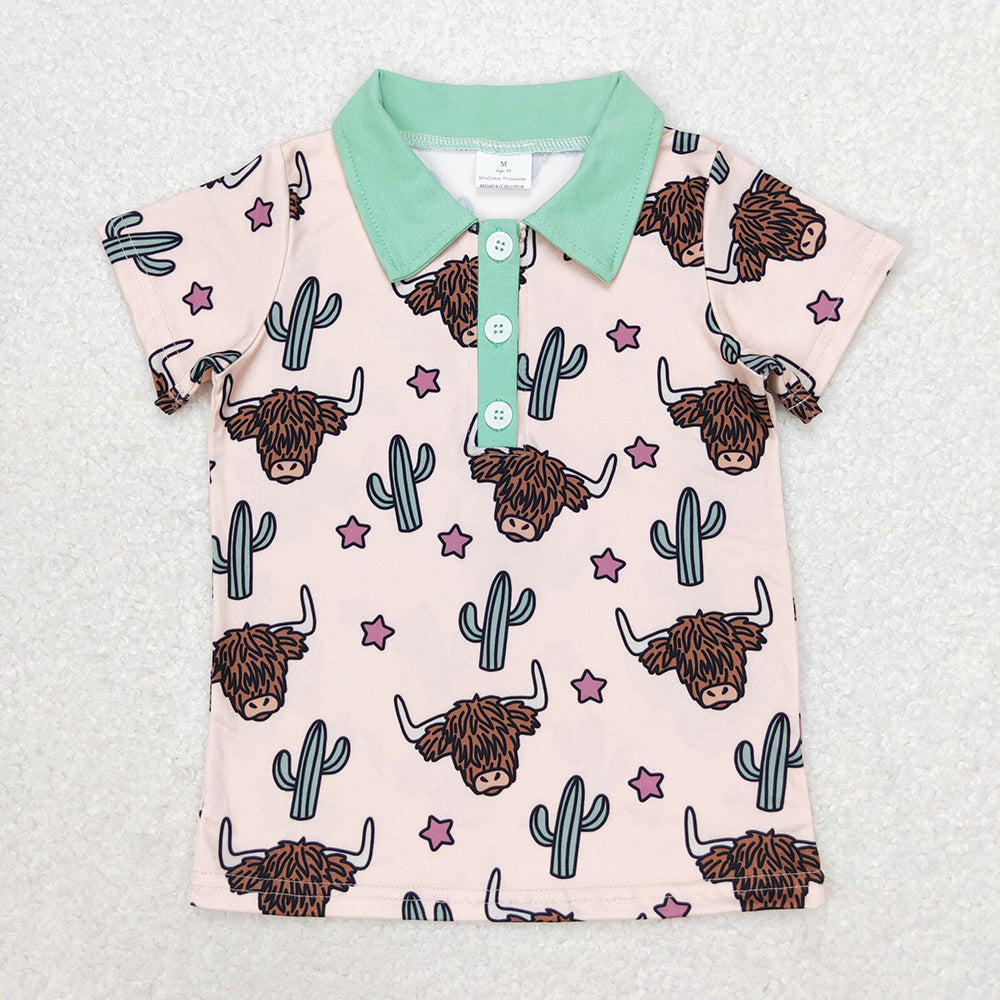 Baby Boy Short Sleeves Cow Cactus Polo Shirt Western Tops