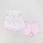 Baby Girl Floral Pocket Tops Pink Plaid Shorts Set