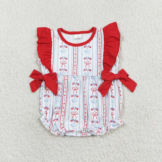 Baby Girl Short Sleeves Bows July 4th Romper