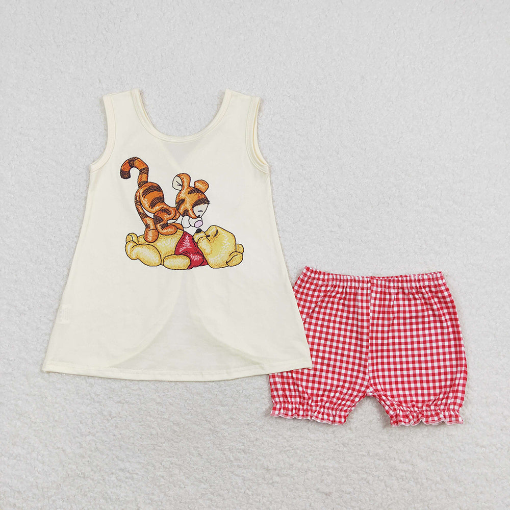 Baby Boy Short Bear Tiger Shirt Red Plaid Shorts Set