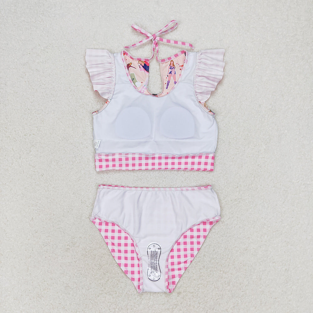 Baby Girl Summer Singer Pink Tops Plaid Bummie Swimsuit