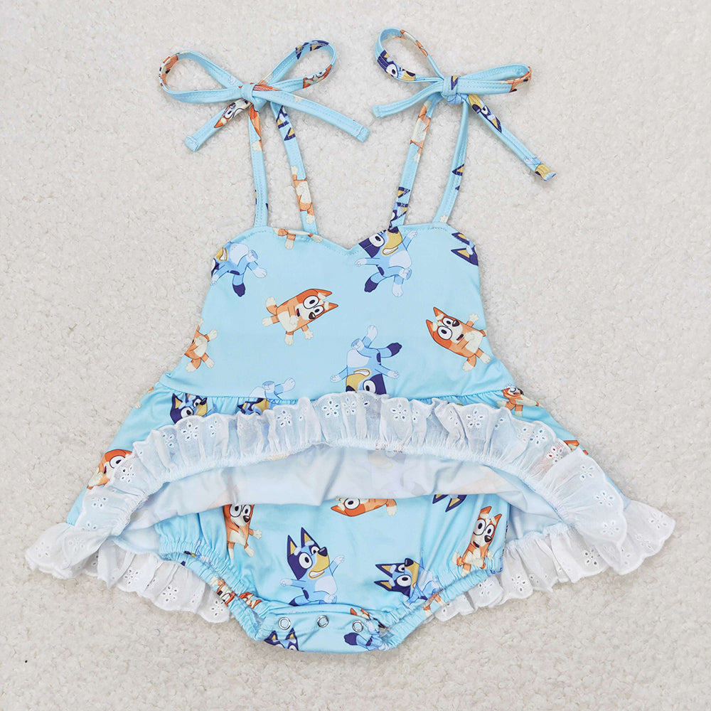 Baby Girl Sleeveless Dogs Bummie Romper