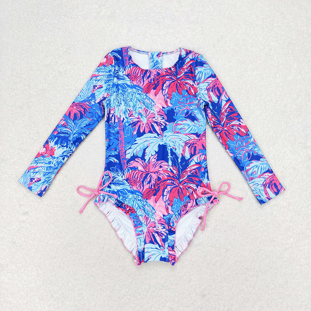 Baby Girl Sea Trees Long Sleeves One Piece Swimsuit