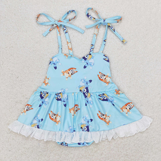 Baby Girl Sleeveless Dogs Bummie Romper