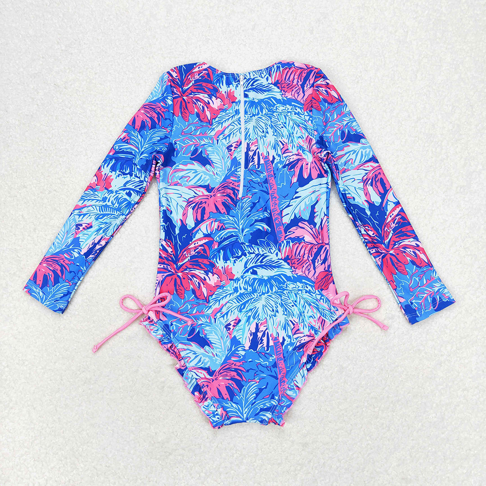 Baby Girl Sea Trees Long Sleeves One Piece Swimsuit