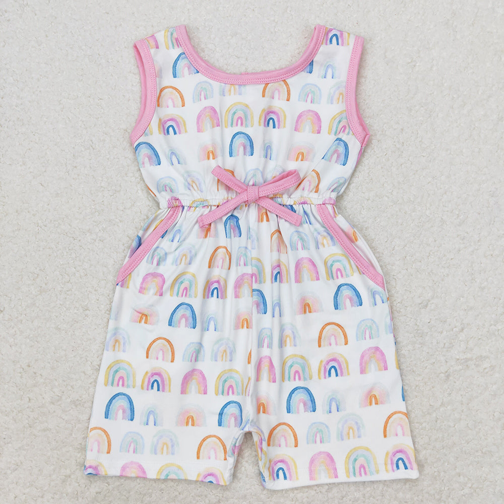 Baby Girl Sleeveless Rainbow Pocket Shorts Jumpsuit