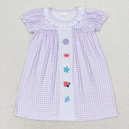 Baby Girl Embroidery Sea Animals Blue Plaid Beach Dress