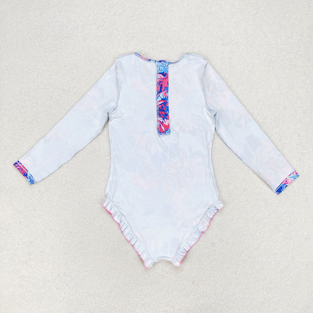 Baby Girl Sea Trees Long Sleeves One Piece Swimsuit