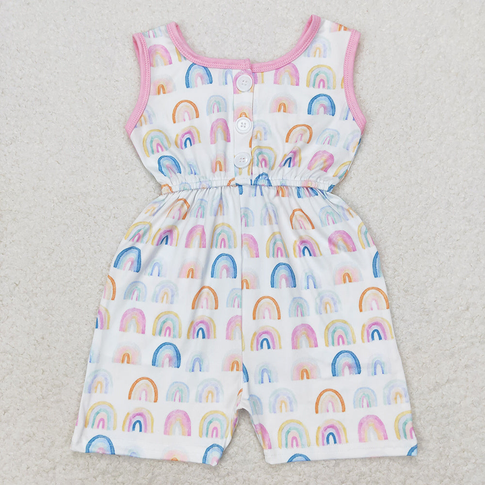 Baby Girl Sleeveless Rainbow Pocket Shorts Jumpsuit