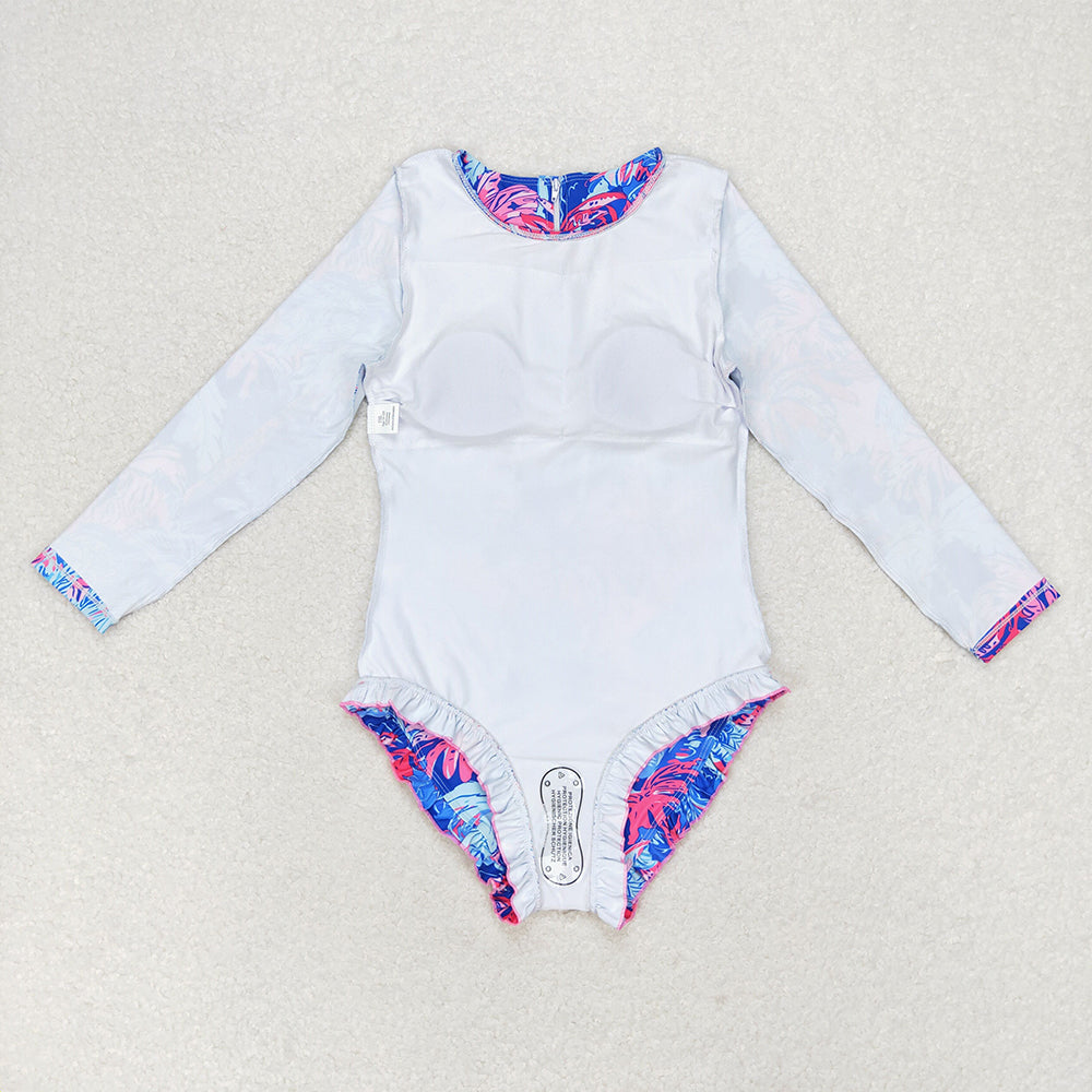 Baby Girl Sea Trees Long Sleeves One Piece Swimsuit