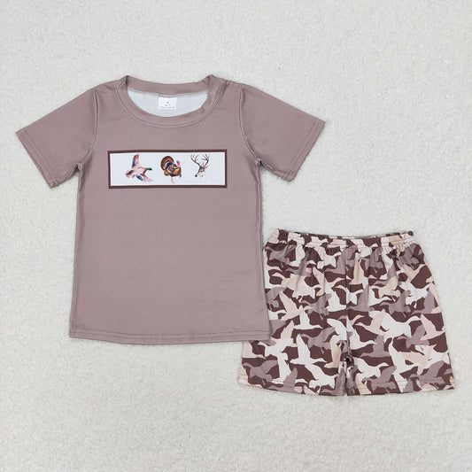 Baby Boy Short Sleeves Deer turkey Shirt Ducks Shorts Set