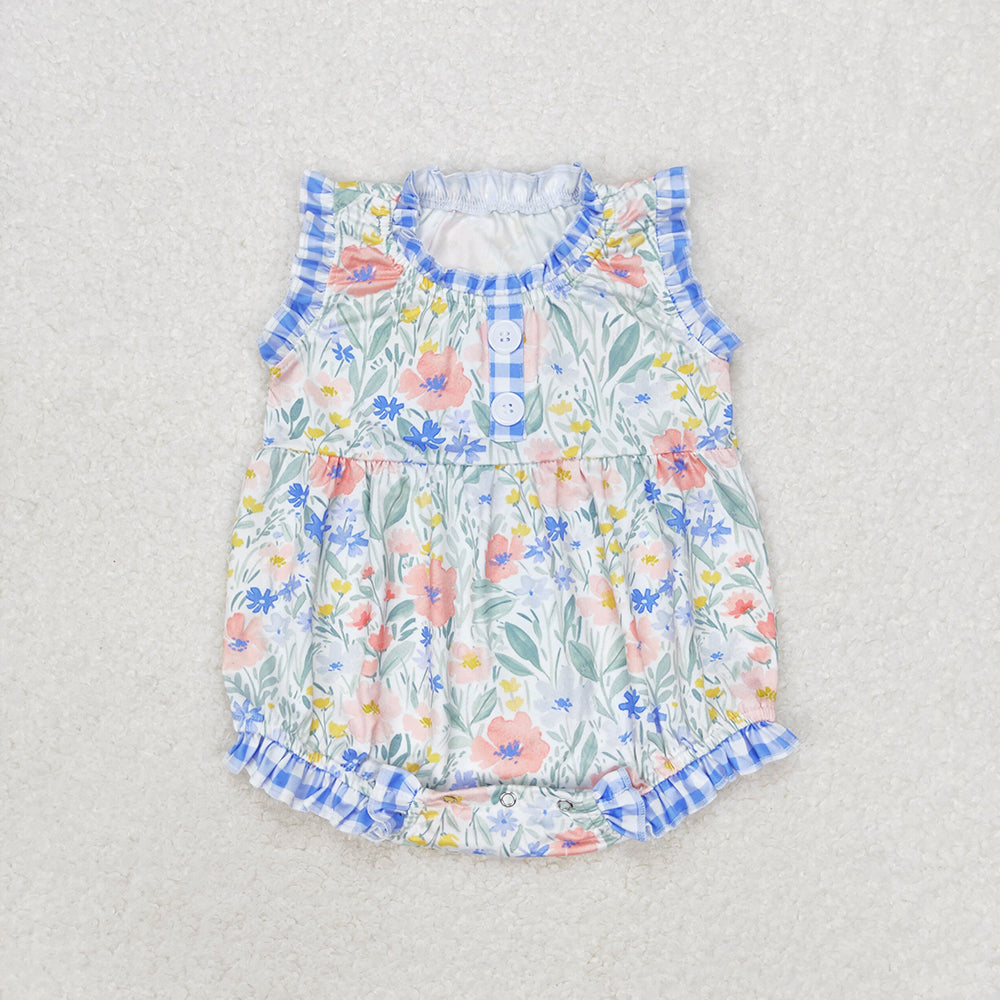 Baby Girl Floral Summer Blue One Piece Romper