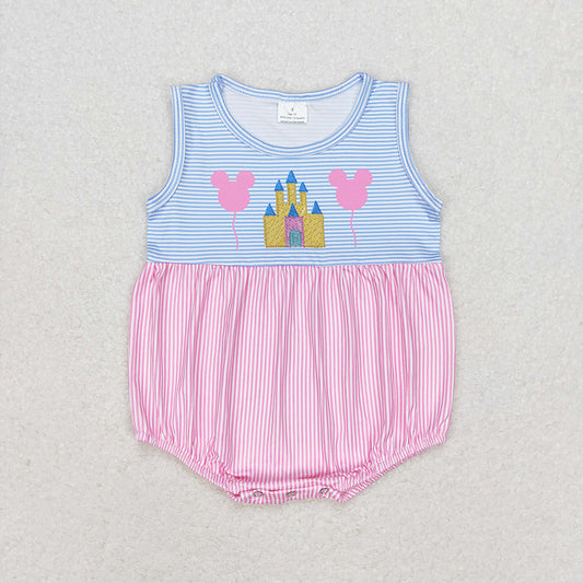 Baby Girl Sleeveless Castle Stripes One Piece Romper