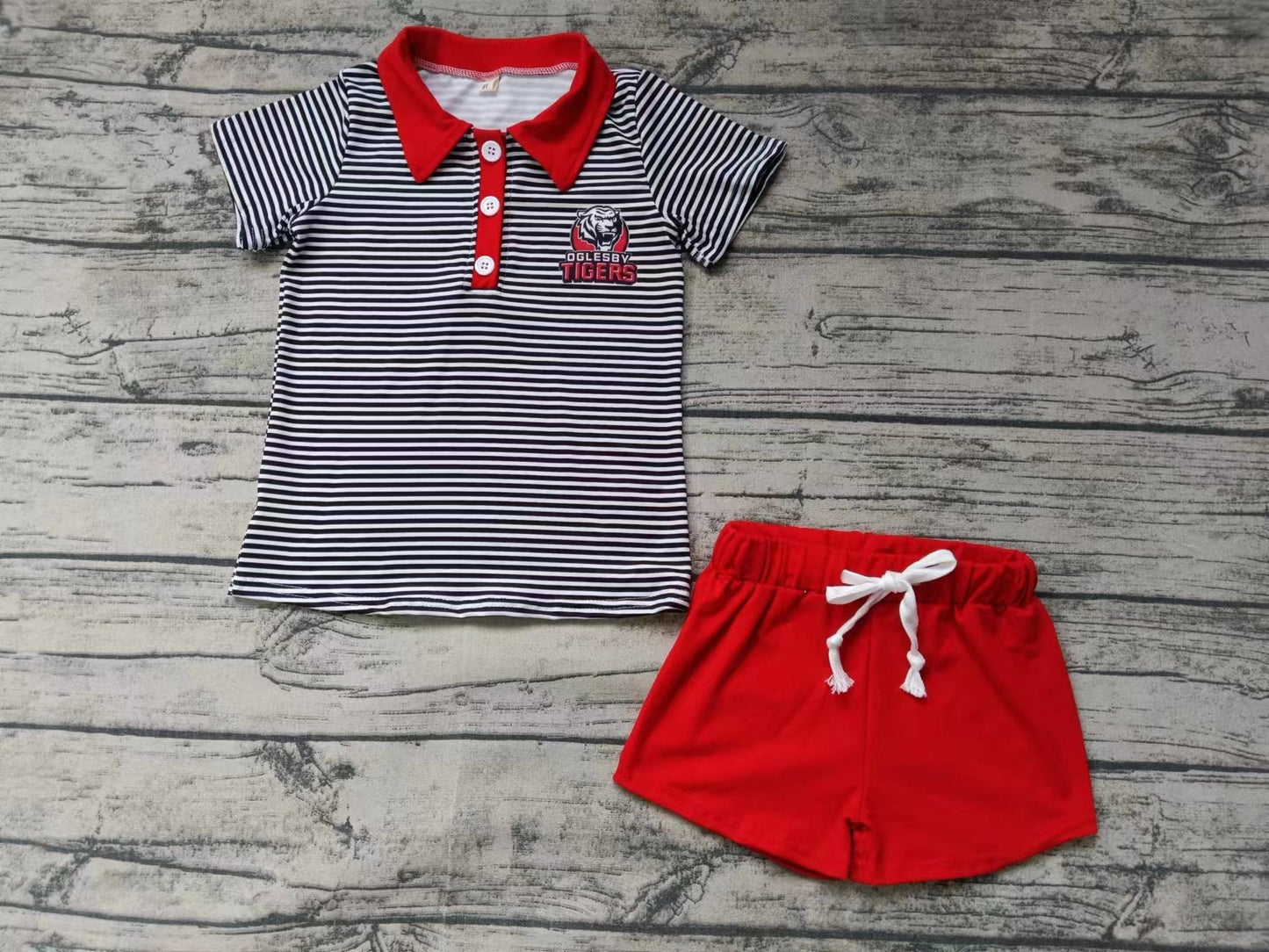 Baby Boy Short Sleeves Stripes Tigers Shirt Red Shorts Team Set