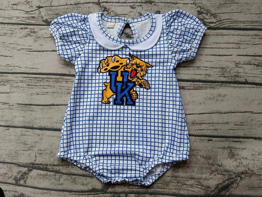 Baby Girl Short Sleeves Team Tiger Plaid Romper