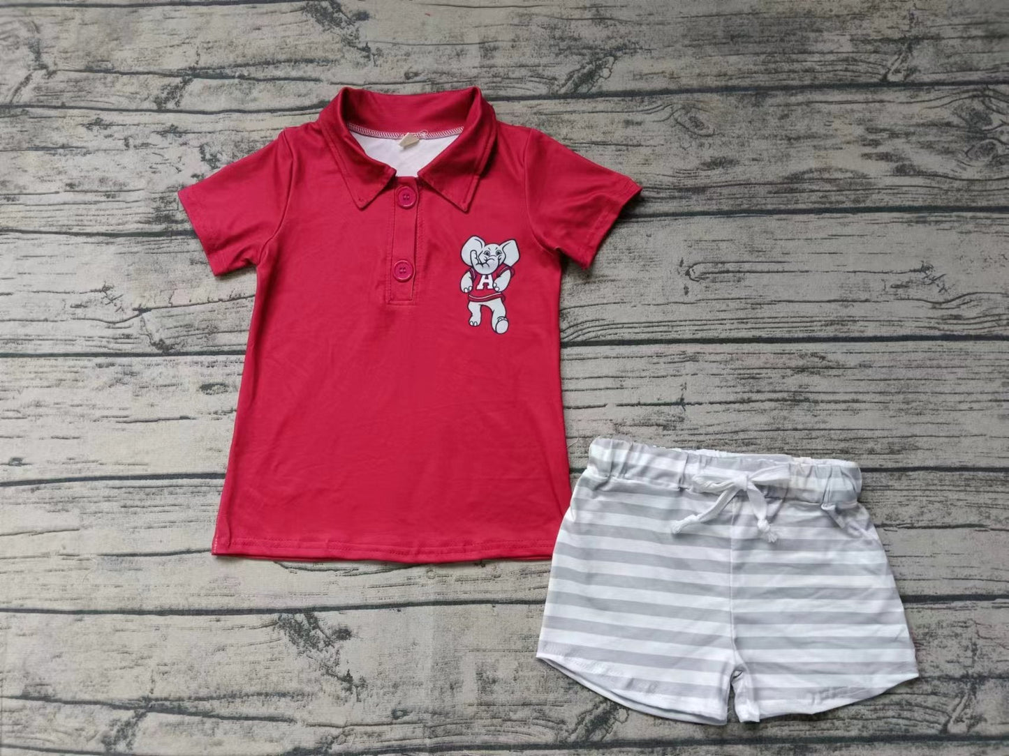 Baby Boy Short Sleeves Elephant Red Shirt Stripes Shorts Clothes Team Set