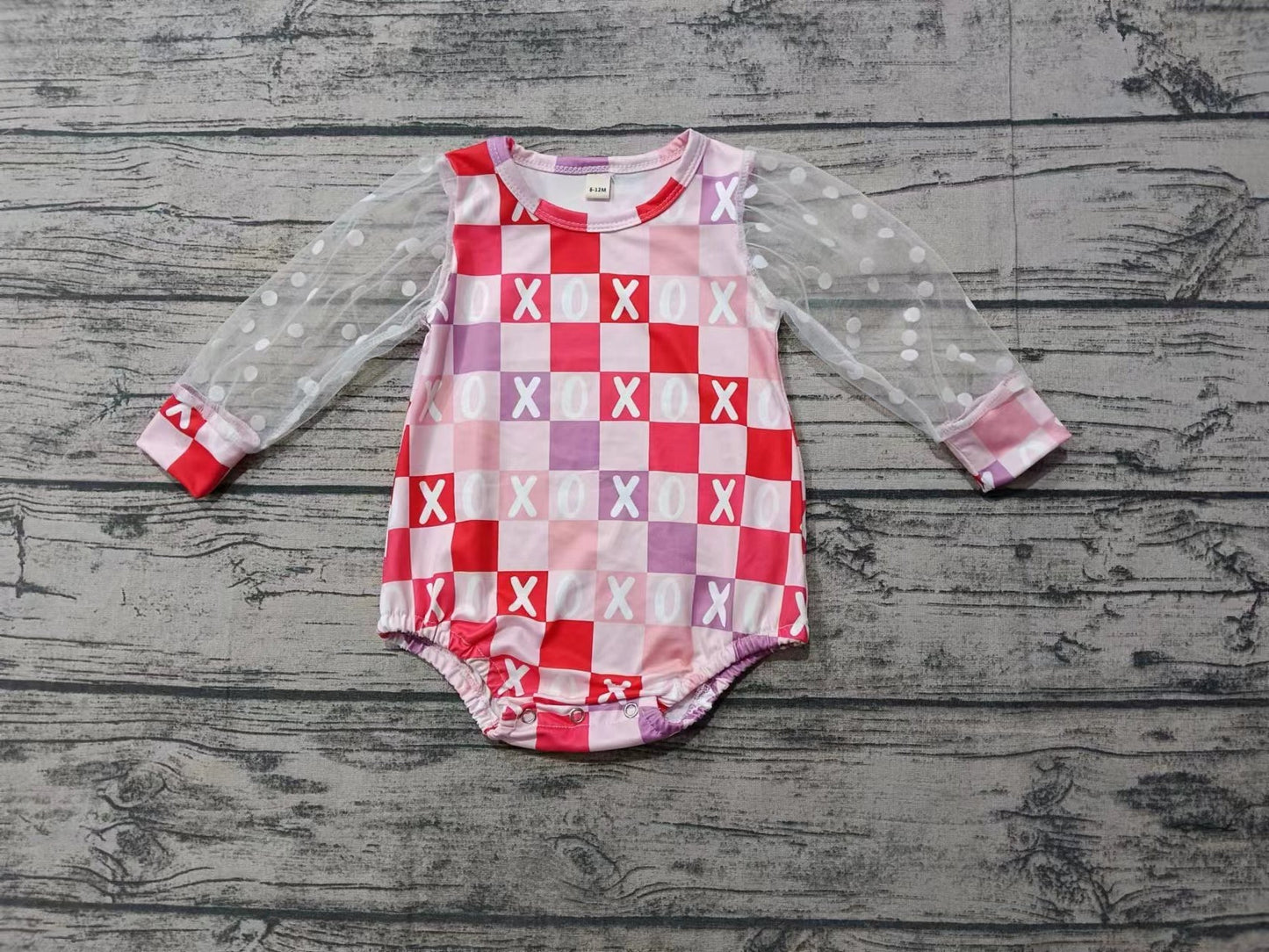 Baby Girl Infant Long Sleeves Valentines Checkered Bubble Romper Moq 5