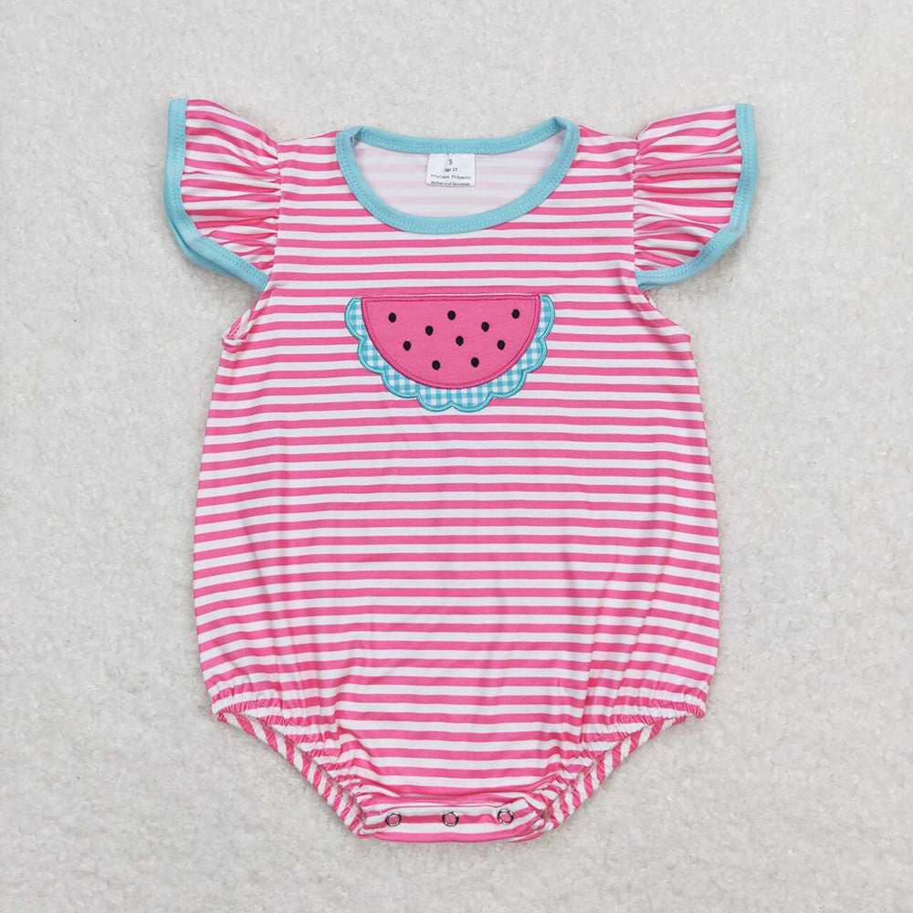 Baby Girl Pink Stripes Embroidery Watermelon Summer Sibling Sister Clothes Sets