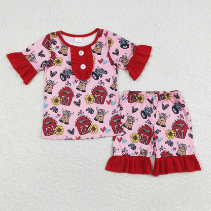 Baby Girl Short Sleeves Farm Sunflower Sibling Romper Dress Set Clothes