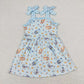 Baby Girl Straps Dogs Sibling Sister Blue Dress Romper Set