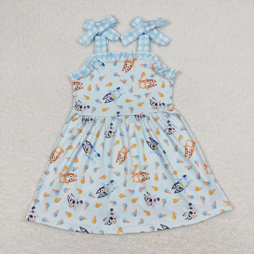 Baby Girl Straps Dogs Sibling Sister Blue Dress Romper Set