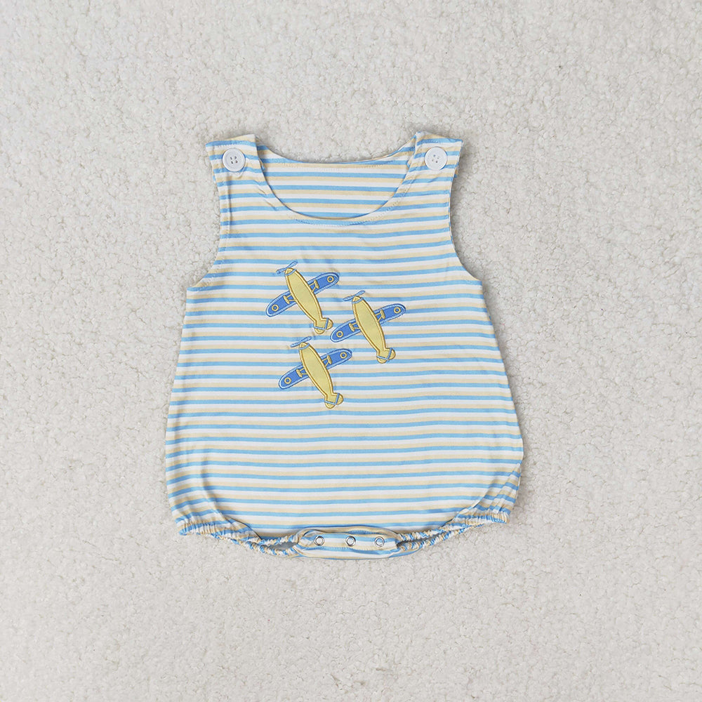 Baby Boy Embroidery Planes Sibling Romper Clothes Set