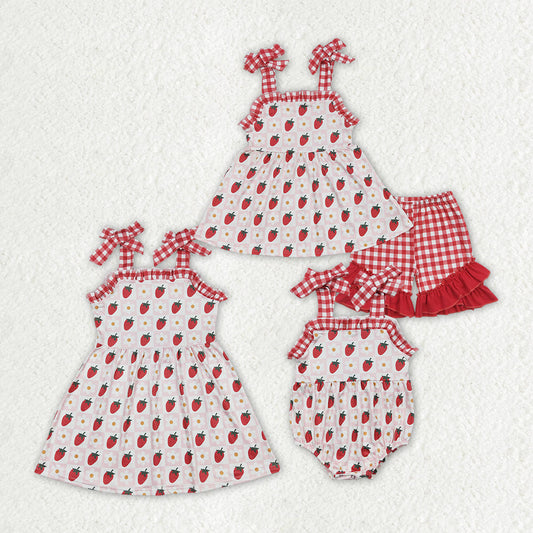 Baby Girl Strawberry Straps Sister Sibling Dress Romper Set