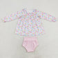 Baby Girl Long Sleeves Flower Tops Pink Bummie Set